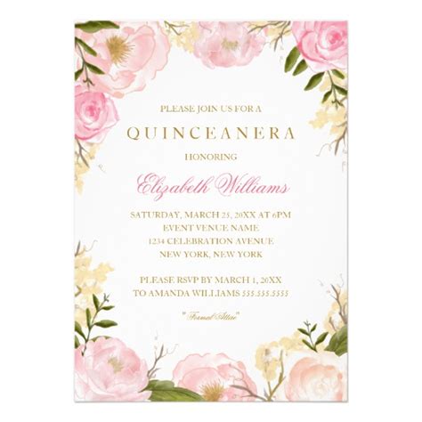 Elegant Pink Rose Quinceanera Invitation | Zazzle.com