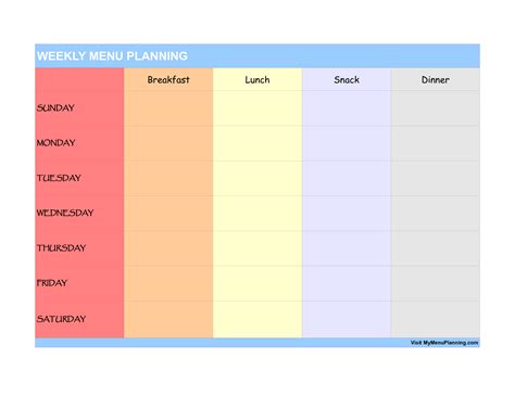 Elegant weekly menu planner template
