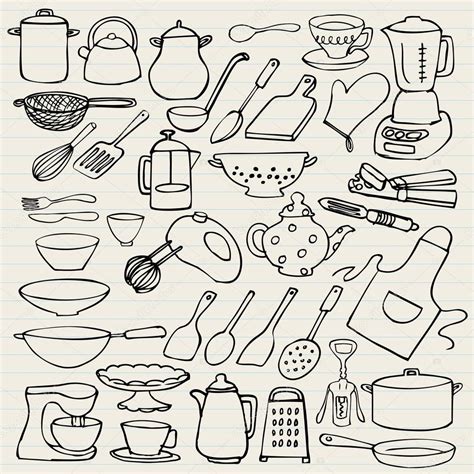 elementos de cocina doodle — Archivo Imágenes Vectoriales ...
