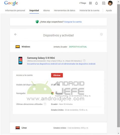 Eliminar dispositivos Android de cuenta Google • Android Jefe