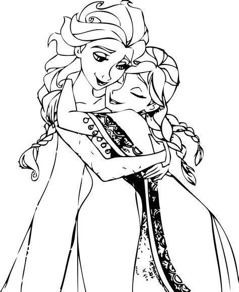 Elsa_And_Anna_Hug_Coloring_Pages | Wecoloringpage.com
