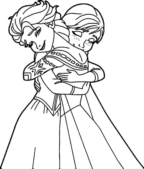 Elsa Anna Hugging Coloring Page | Wecoloringpage.com