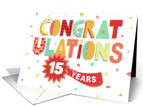 Employee Anniversary 15 Years   Colorful Congratulations card