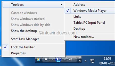 Enable Windows Media Player 12 Taskbar Toolbar In Windows 10/7