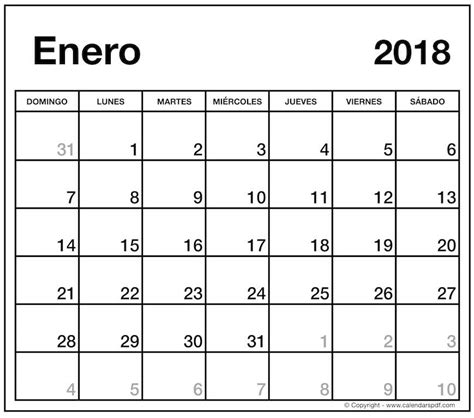Enero 2018 Calendario España Para imprimir en el paisaje ...