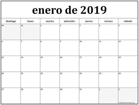 enero de 2019 calendario gratis | Calendario de