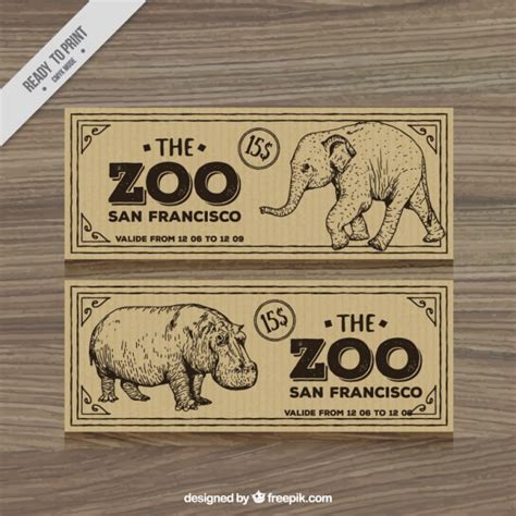 Entradas retro de zoo con elefante e hipopotamo dibujados ...