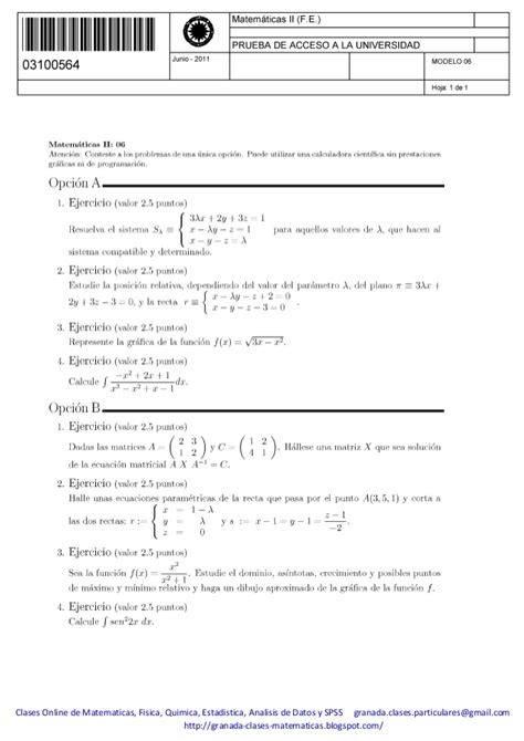 Enunciados Examenes Matematicas II Selectividad PAU UNED ...
