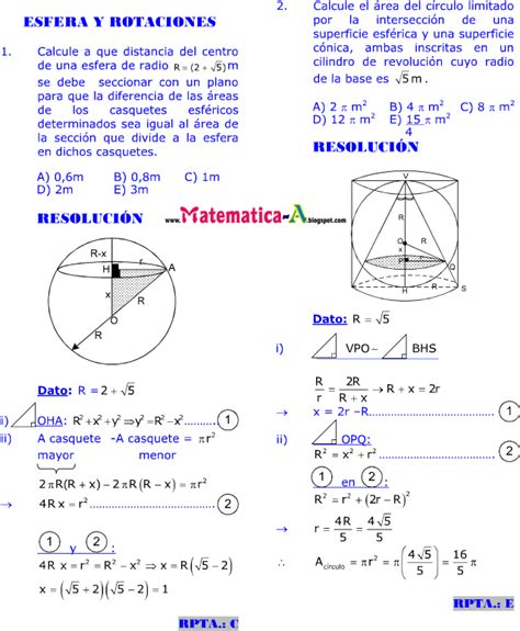 ESFERA Y ROTACIONES EJERCICIOS DESARROLLADOS ~ MATEMATICAS ...