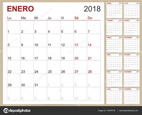 Español calendario 2018 — Vector de stock © hana11 #143579735