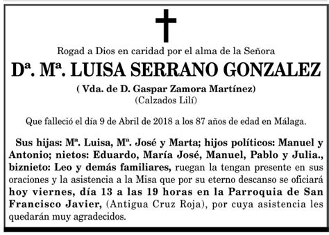 ESQUELA DE Dª. Mª. LUISA SERRANO GONZÁLEZ | Melilla Hoy