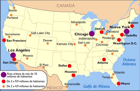 Estados Unidos   Mapa De Las Ciudades