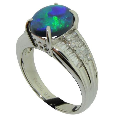 Estate Black Opal, Diamond and Platinum Ring For Sale at ...