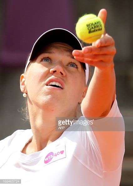 Estonian tennis player Kaia Kanepi prepares to serve the ...