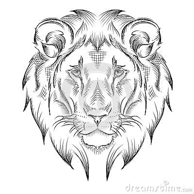 Ethnic Hand Drawing Head Of Lion. Totem / Tattoo Design ...
