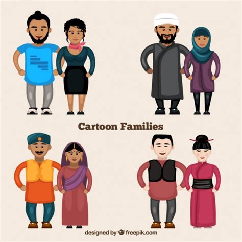 Ethnical Cartoon Families Vector | Free Download