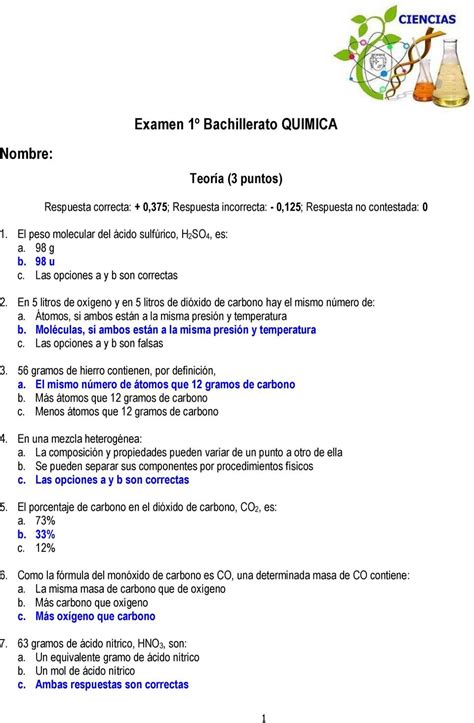 Examen 1º Bachillerato QUIMICA Nombre:   PDF