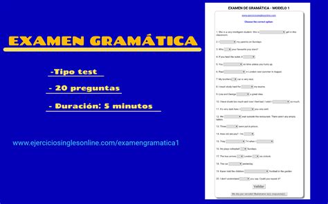 EXAMEN 1   GRAMÁTICA INGLESA   Ejercicios inglés online