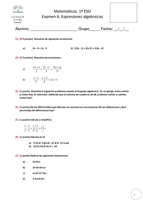 Examen álgebra 1º eso 2010 by Maribel Aguilar   issuu