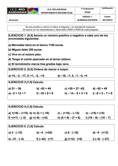 EXAMEN DE NUMEROS ENTEROS RESUELTO | Matemáticas en un Clic