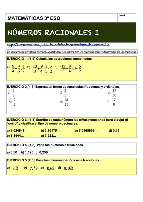 Examen de Racionales 3º ESO | Matemáticas en un Clic