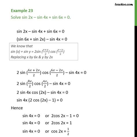 Example 23   Solve sin 2x   sin 4x + sin 6x = 0   Chapter ...