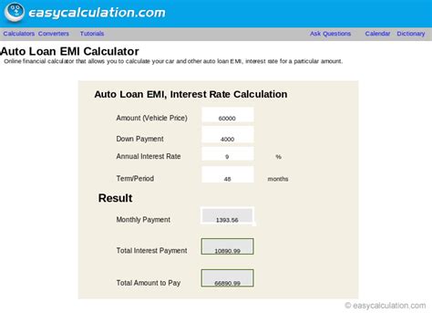 Excel Auto Loan Emi Calculator Spreadsheet   Free Download