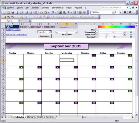 Excel Calendar Template   Descargar