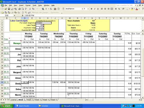 Excel Employee Scheduler