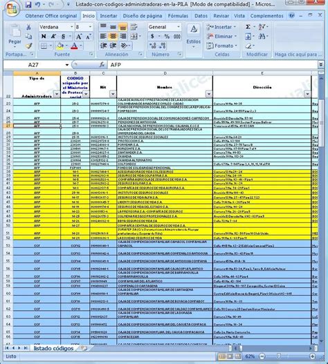 Excel] Listado de los códigos para identificar en la PILA ...