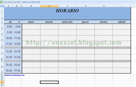 Excel   Plantilla 002: Horario Escolar