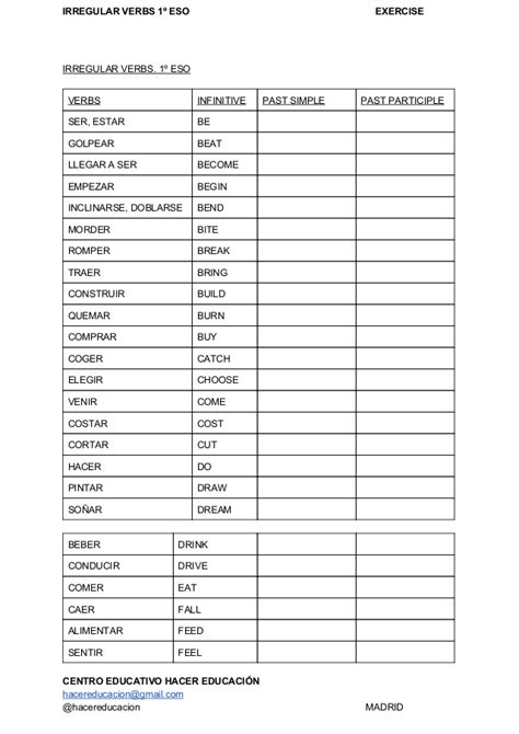 Exercise irregular verbs 1º ESO