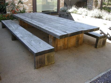 Exterior. long diy solid wood picnic table with double ...