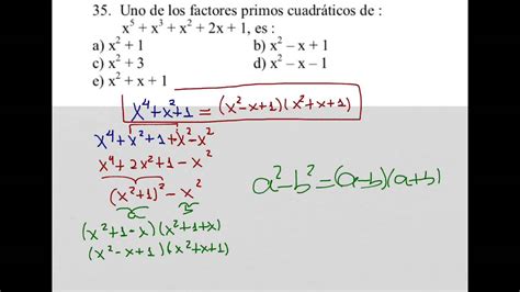 Factorización mediante artificios: x^4+x^2+1= x^2+x+1  x^2 ...