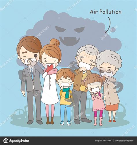 familia de dibujos animados con la contaminación del aire ...