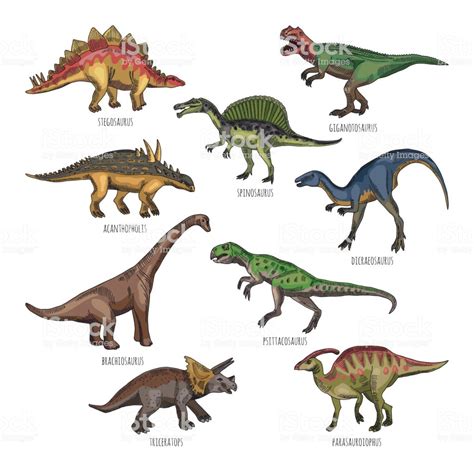 Farbige Abbildungen Der Verschiedenen Dinosaurierarten ...