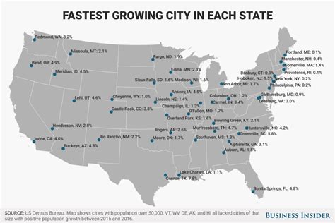 Fastest growing city in each state map   Business Insider