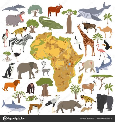 Fauna y flora de África plano mapa elementos constructor ...