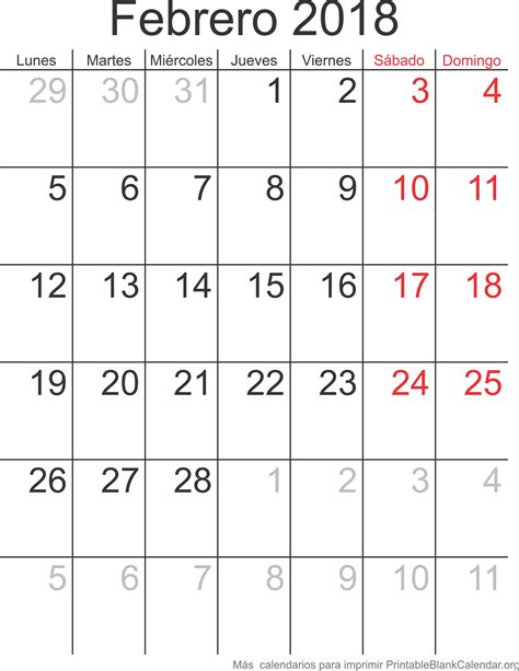 Febrero 2018 Calendario para Imprimir   Calendarios Para ...