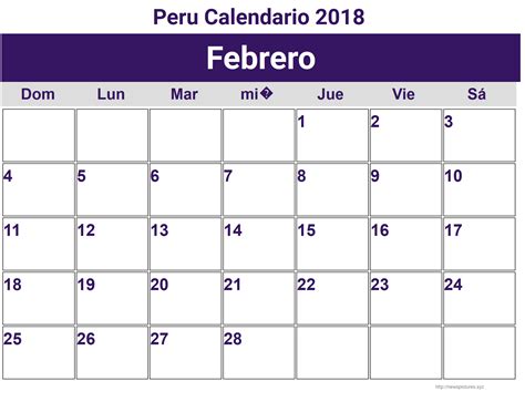 Febrero Peru Calendario 2018 1 | printcalendar.xyz
