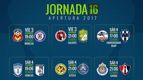 Fechas y horarios de la jornada 16 del Apertura 2017 de la ...