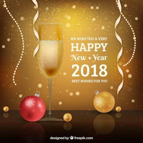 Feliz año nuevo 2018 con diseño realista y copa de champán ...