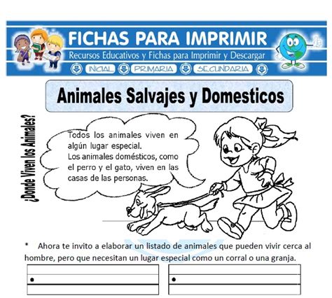 Ficha de Animales Salvajes y Domesticos Primaria   Fichas ...