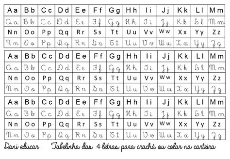 Ficha do Alfabeto Maiúsculo e Minúsculo com letras cursivas