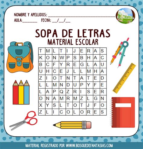 Fichas de SOPAS DE LETRAS para niños de primaria en PDF