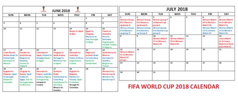 FIFA World Cup 2018 Calendar Printable Of Football ...