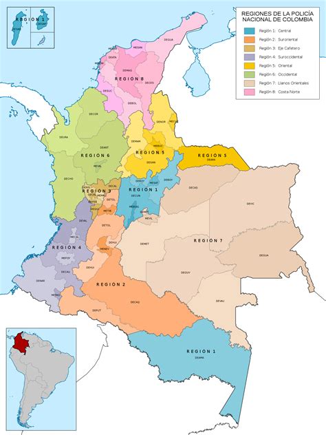 File:Mapa de Colombia  Regiones de la Policia Nacional ...