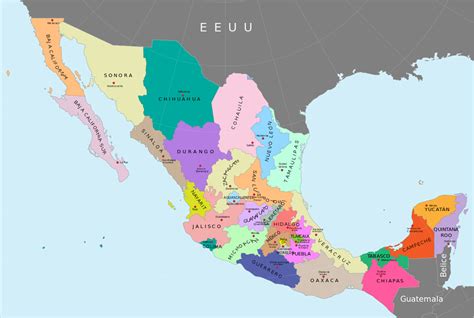 File:Mapa político de México a color nombres de estados y ...