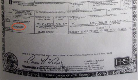 File:Ted Bundy, lower half of death certificate.JPG ...