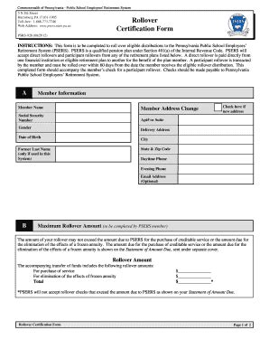 Fillable Online psers state pa Rollover Certification Form ...